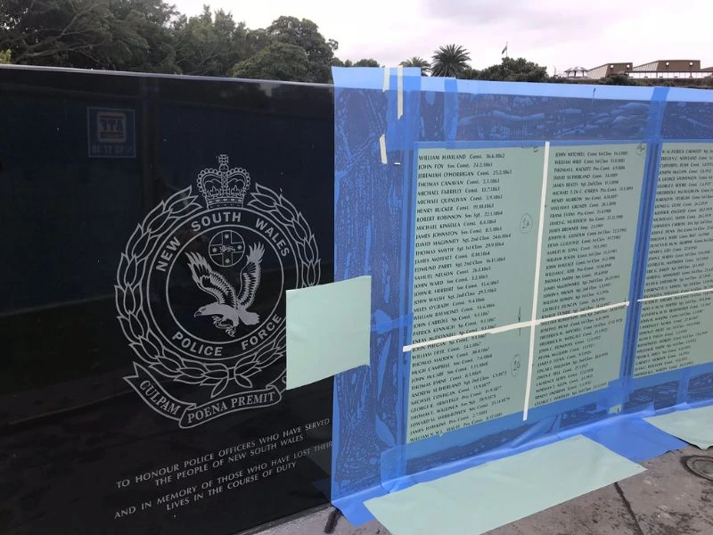 Police memorial written on the blue board