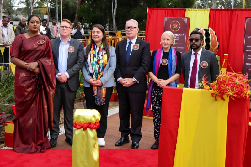 Officials gathered at the Tamil Community Memorial unveiling ceremony in Sydney.