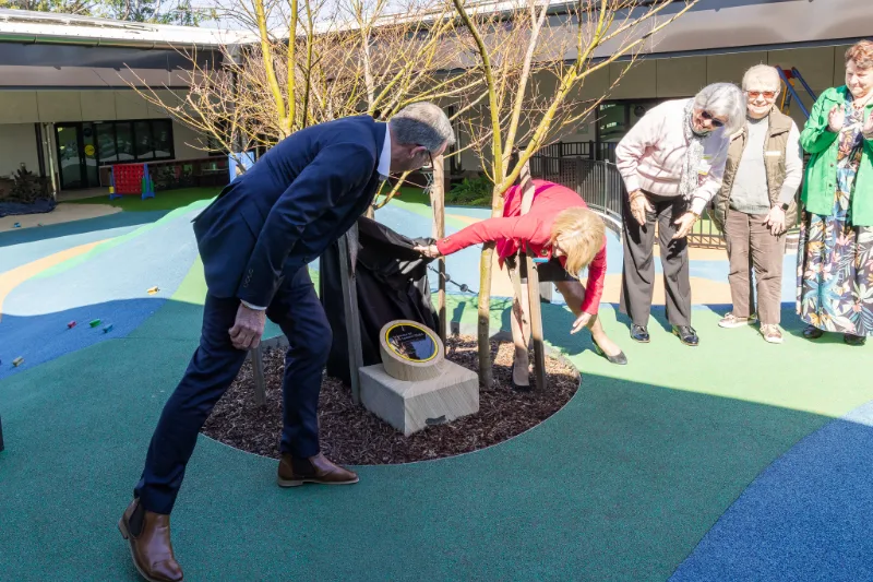Unveiling of the Lantern Clubs commemorative sandstone plinth in the NextSense School grounds.