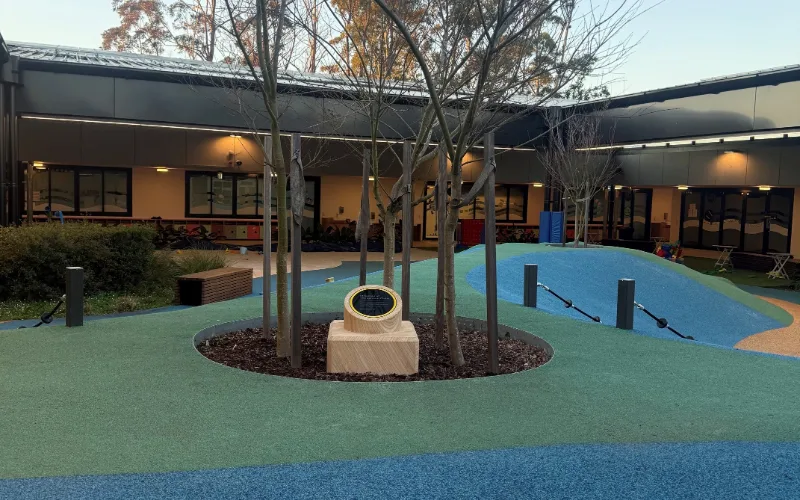 sandstone plinth at NextSense school with child safety in mind.